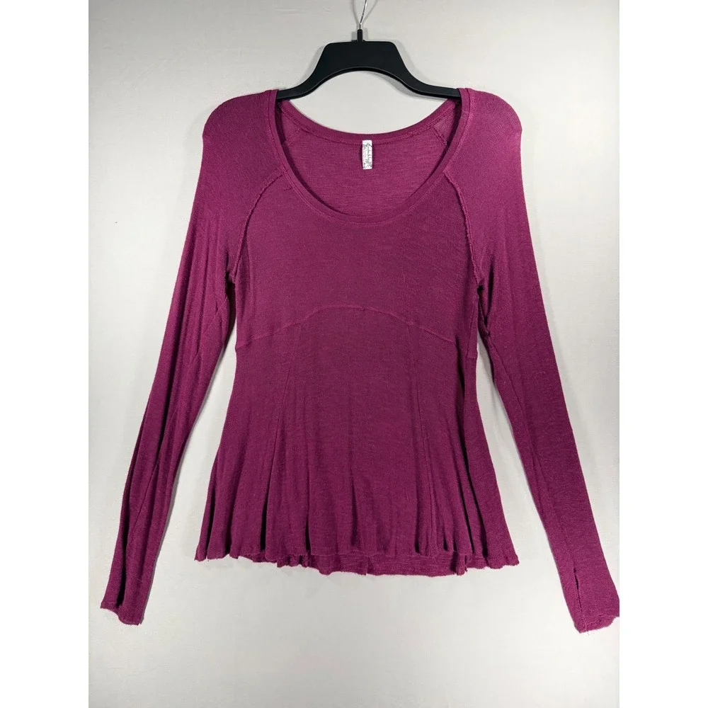 Intimately Free People Berry Purple Babydoll Long Sleeve Top Thumbholes Medium